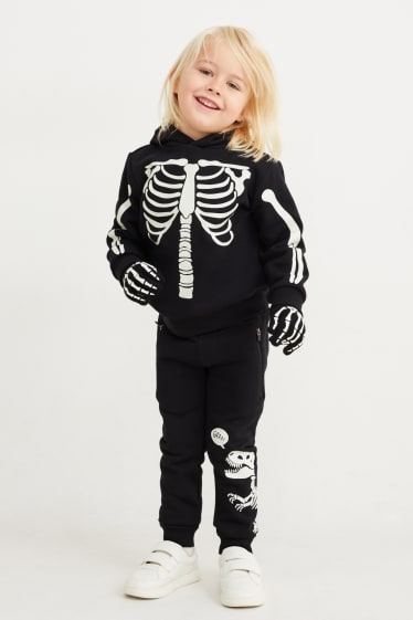 Enfants - Ensemble - sweat à capuche d’Halloween et gants - phosphorescent - noir