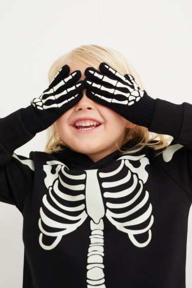 Enfants - Ensemble - sweat à capuche d’Halloween et gants - phosphorescent - noir