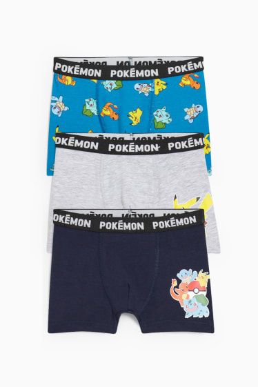 Enfants - Lot de 3 - Pokémon - caleçons - bleu / gris
