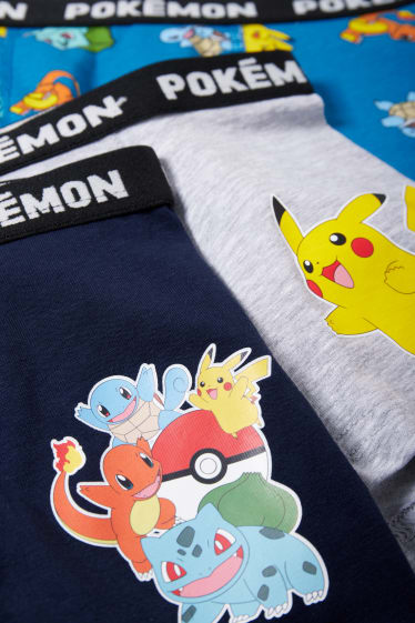 Kinderen - Set van 3 - Pokémon - boxershorts - blauw / grijs