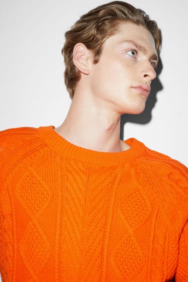 Men - Jumper - cable knit pattern - dark orange