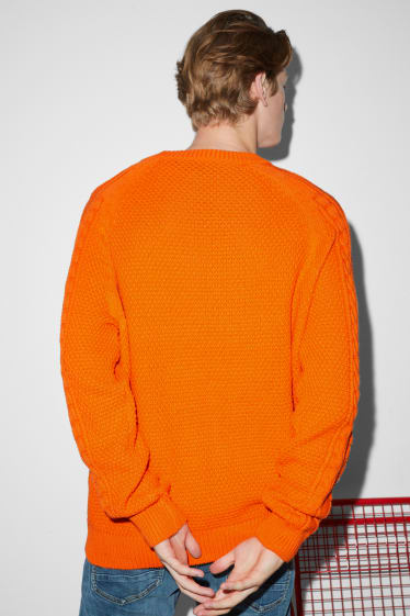 Hommes - Pull - motif tressé - orange foncé