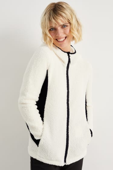 Damen - Teddy-Sweatjacke mit Kapuze - cremeweiß