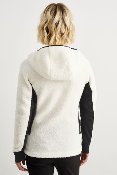 Women - Teddy fur zip-through sweatshirt with hood - cremewhite
