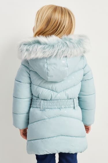 Enfants filles - La Reine des Neiges - doudoune à capuche avec garniture d'imitation fourrure - turquoise clair