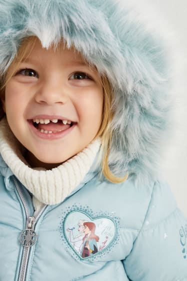 Enfants filles - La Reine des Neiges - doudoune à capuche avec garniture d'imitation fourrure - turquoise clair