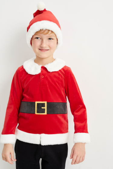 Kinderen: jongens - Set voor de kerst - trui en muts - 2-delig - donkerrood