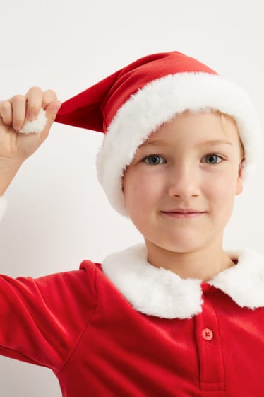 Kinderen: jongens - Set voor de kerst - trui en muts - 2-delig - donkerrood