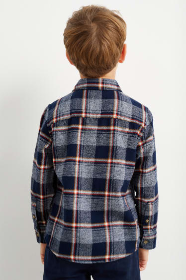 Kinder Jungen - Flanellhemd - kariert - dunkelblau