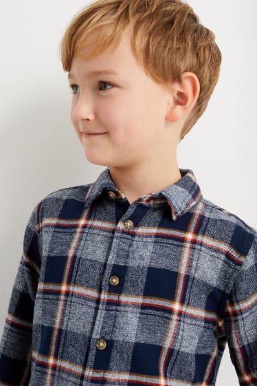 Kinder Jungen - Flanellhemd - kariert - dunkelblau
