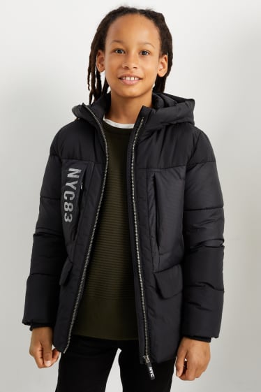 Niños - Chaqueta acolchada con capucha - negro