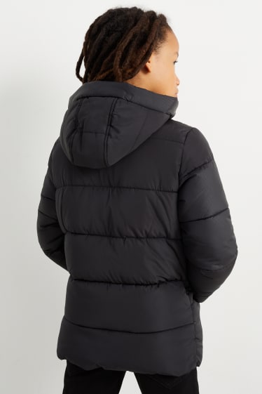 Kinder - Steppjacke mit Kapuze - schwarz