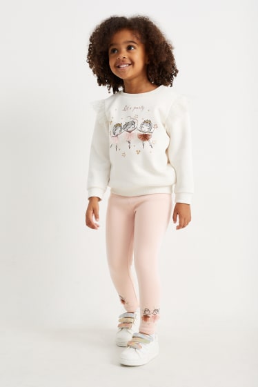 Kinderen: meisjes - Set van 2 - thermolegging - glanseffect - zwart / roze