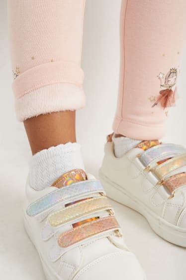 Kinderen: meisjes - Set van 2 - thermolegging - glanseffect - zwart / roze