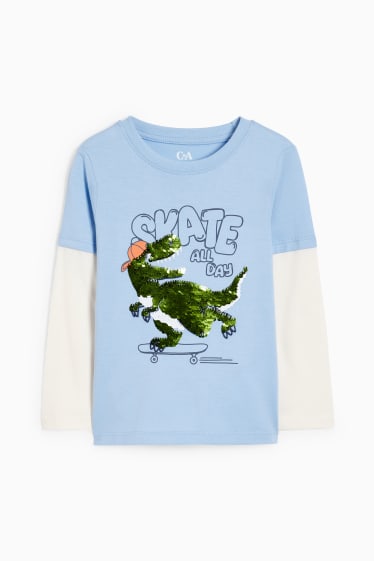 Enfants - Dinosaure - T-shirt - matière brillante - bleu clair