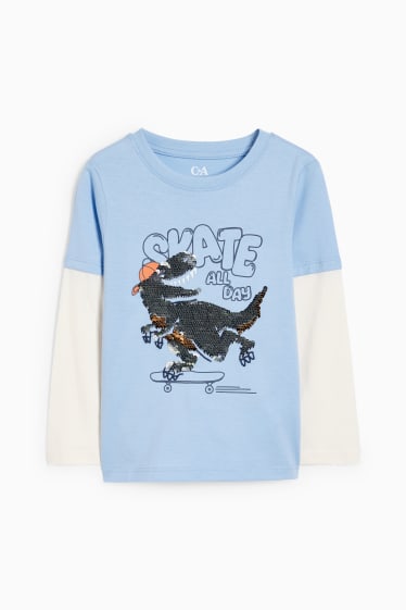 Dzieci - Dinozaur - koszulka z krótkim rękawem - efekt połysku - jasnoniebieski