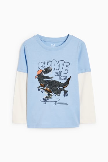 Kinder - Dino - Kurzarmshirt - Glanz-Effekt - hellblau