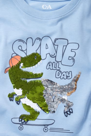 Kinder Jungen - Dino - Kurzarmshirt - Glanz-Effekt - hellblau