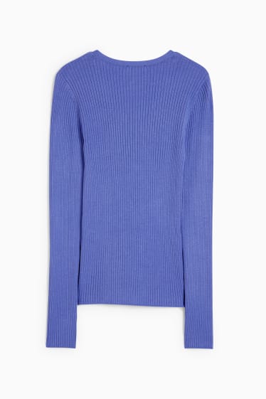 Damen - Basic-Pullover mit V-Ausschnitt - gerippt - lila