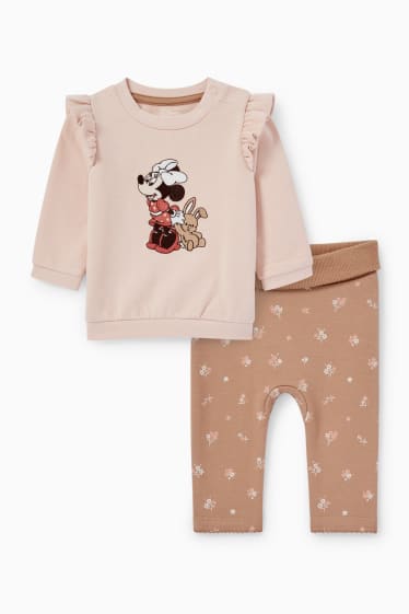 Baby: meisjes - Minnie Mouse - baby-outfit - 2-delig - beige / bruin