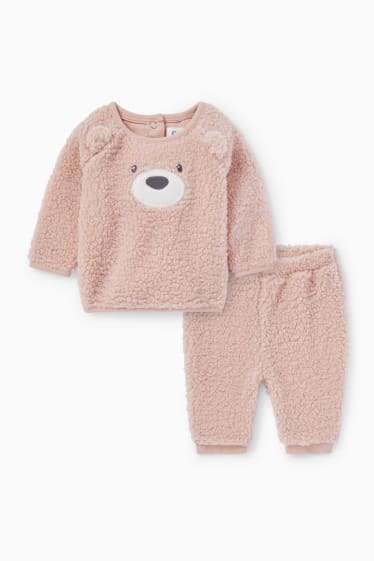 Babies - Teddy bear - baby thermal outfit - 2 piece - rose