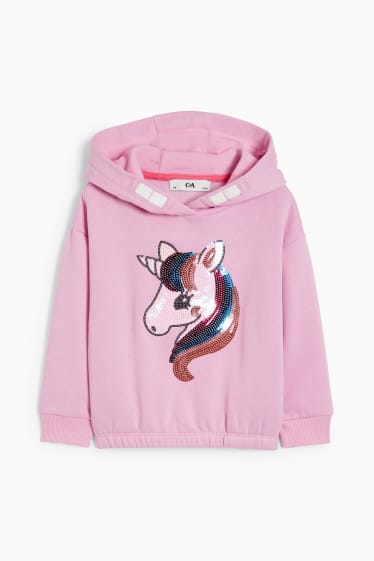 Bambini - Unicorno - felpa con cappuccio - effetto brillante - fucsia