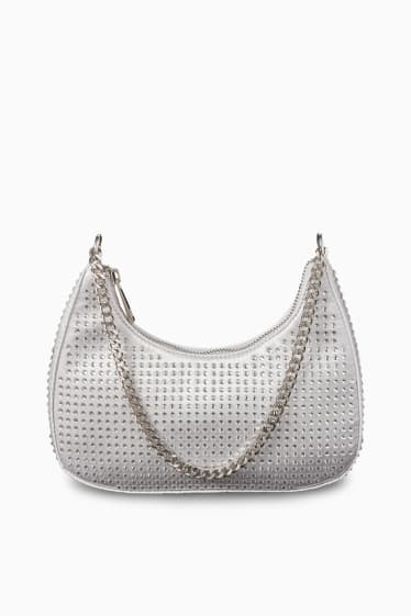 Damen - Satin-Schultertasche - silber