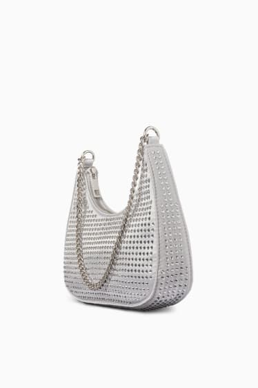 Damen - Satin-Schultertasche - silber