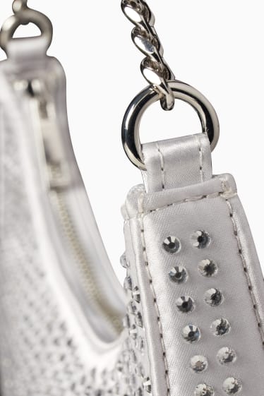 Damen - Satin-Schultertasche - silber