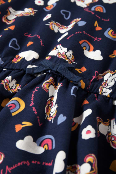 Kinderen: meisjes - Eenhoorn - set - sweatjurk en tasje - 2-delig - donkerblauw