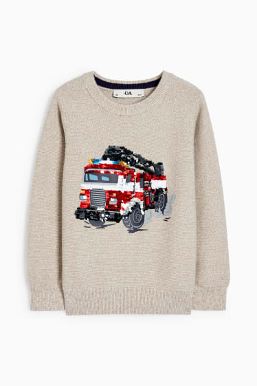 Nen/a - Camió de bombers - jersei - efecte brillant - beix