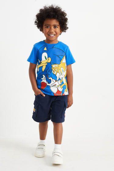 Dětské - Ježek Sonic - souprava - tričko s krátkým rukávem a cargo teplákové šortky - 2dílná - tmavomodrá