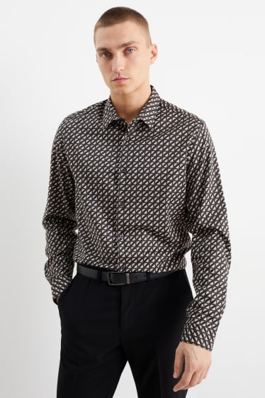 Hommes - Chemise de bureau - slim fit - col kent - facile à repasser - noir / gris