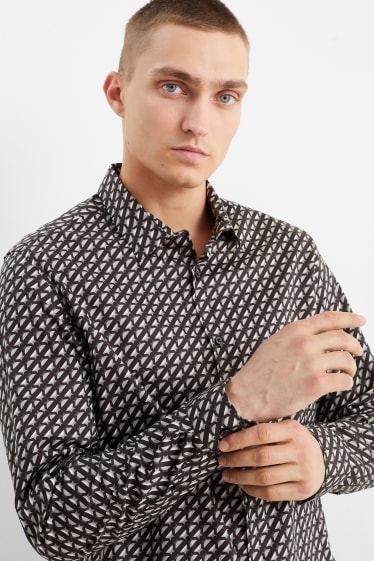 Heren - Business-overhemd - slim fit - kent - gemakkelijk te strijken - zwart / grijs