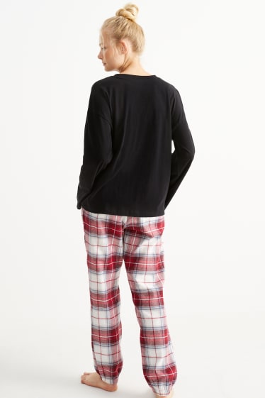 Donna - Pigiama natalizio con pantalone in flanella - rosso / nero