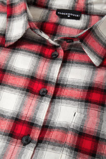 Damen - Flanellbluse - kariert - weiß / rot