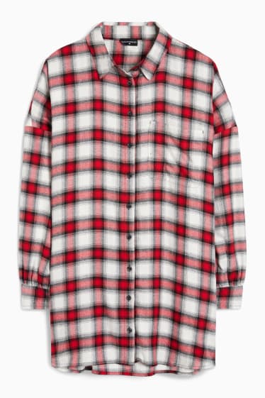 Damen - Flanellbluse - kariert - weiß / rot