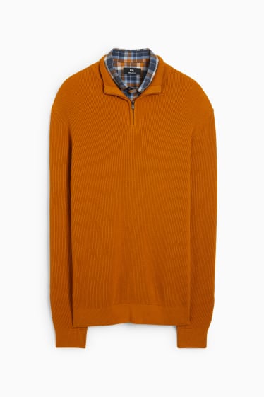 Hommes - Pull et chemise - regular fit - col button down - havane