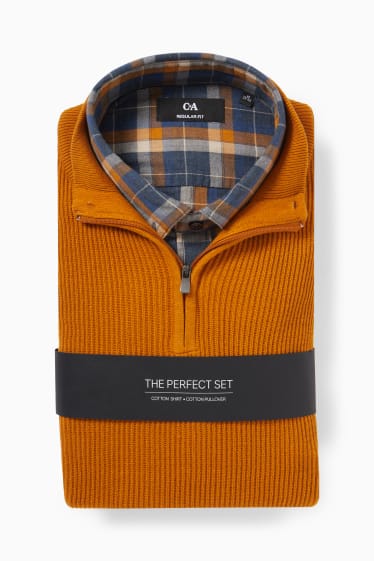 Hommes - Pull et chemise - regular fit - col button down - havane