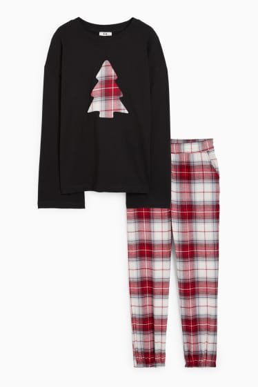 Donna - Pigiama natalizio con pantalone in flanella - rosso / nero