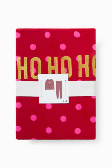 Damen - Weihnachts-Winterpyjama - HoHoHo - gepunktet - rot