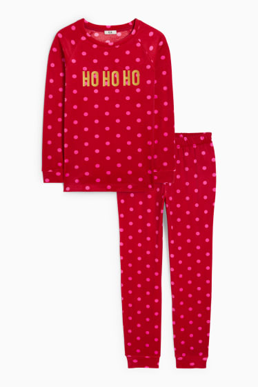 Damen - Weihnachts-Winterpyjama - HoHoHo - gepunktet - rot
