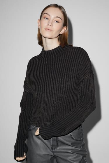 Joves - CLOCKHOUSE - jersei amb coll alçat - canalé - negre