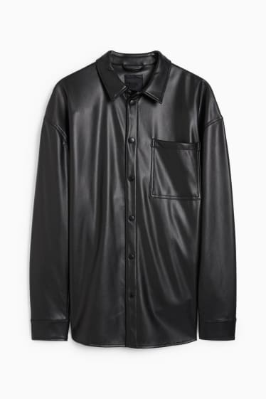Men - Shirt jacket - faux leather - black