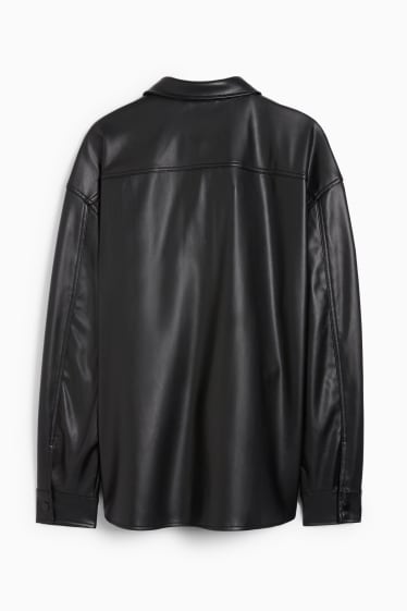 Pánské - Košilová bunda - imitace kůže - černá