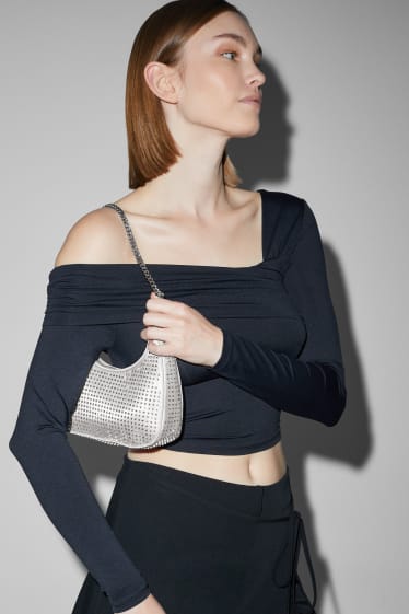 Damen - Satin-Schultertasche - silber