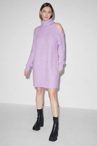 Dospívající a mladí - CLOCKHOUSE - pletené šaty s perforací - světle fialová
