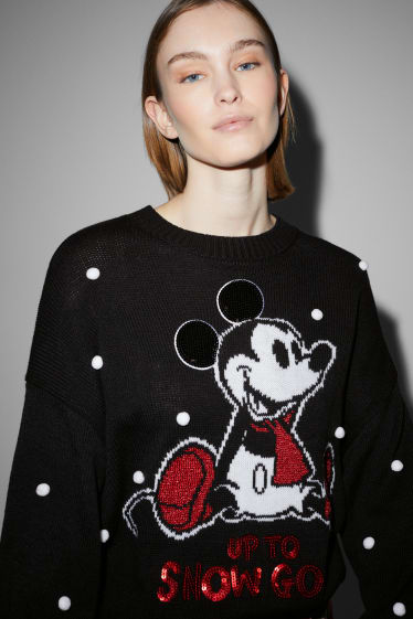 Dames - Kersttrui - Mickey Mouse - zwart