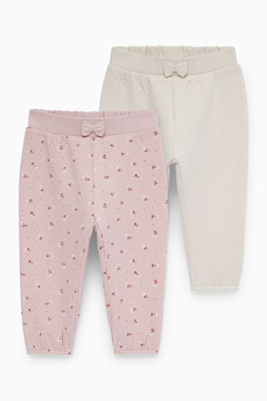 Neonati - Confezione da 2 - fiorellini - pantaloni sportivi neonati - beige chiaro