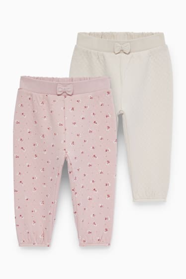 Bébés - Lot de 2 - petites fleurs - pantalons de jogging bébé - beige clair